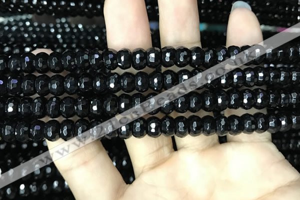 CAA2470 15.5 inches 5*8mm faceted rondelle black agate beads