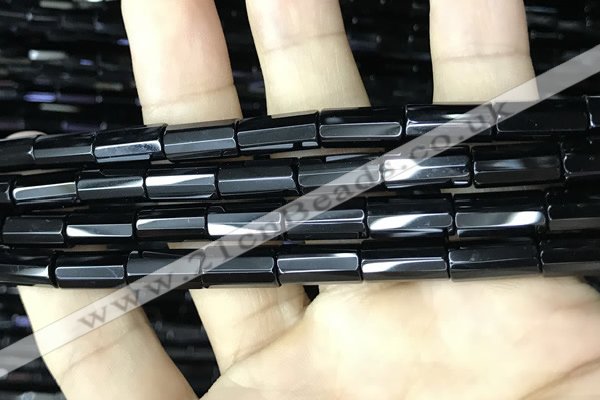 CAA2476 15.5 inches 6*16mm faceted tube black agate beads