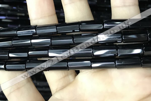 CAA2477 15.5 inches 8*16mm faceted tube black agate beads