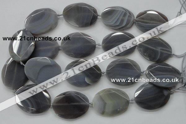 CAA248 15.5 inches 30*40mm faceted oval grey line agate beads