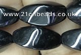 CAA2483 15.5 inches 8*16mm twisted rice black agate beads