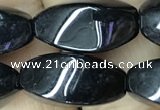 CAA2484 15.5 inches 10*20mm twisted rice black agate beads