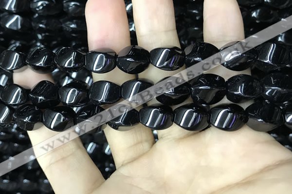 CAA2486 15.5 inches 10*14mm twisted rice black agate beads