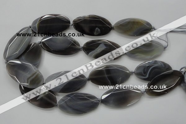 CAA249 15.5 inches 26*50mm faceted oval grey line agate beads