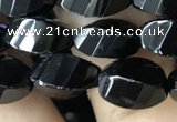 CAA2490 15.5 inches 6*12mm faceted & twisted rice black agate beads