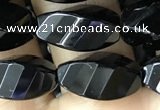 CAA2491 15.5 inches 8*16mm faceted & twisted rice black agate beads