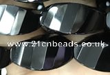 CAA2492 15.5 inches 10*20mm faceted & twisted rice black agate beads