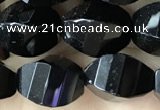 CAA2493 15.5 inches 8*12mm faceted & twisted rice black agate beads