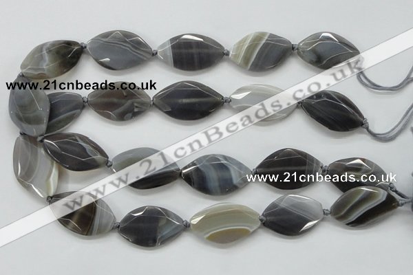 CAA250 15.5 inches 22*30mm faceted marquise grey line agate beads