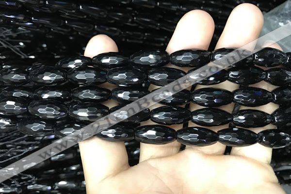 CAA2500 15.5 inches 6*16mm faceted rice black agate beads wholesale