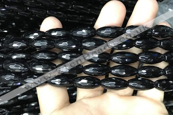 CAA2501 15.5 inches 8*16mm faceted rice black agate beads wholesale