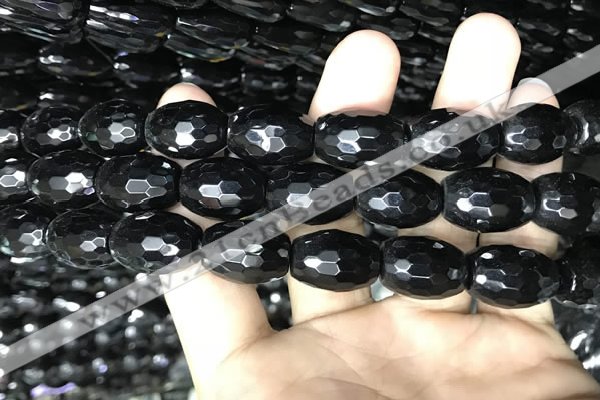 CAA2505 15.5 inches 15*20mm faceted rice black agate beads wholesale