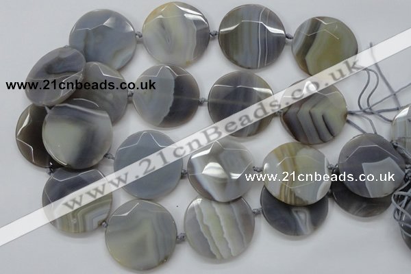 CAA251 15.5 inches 35mm faceted coin grey line agate beads