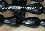 CAA2510 15.5 inches 6*9mm faceted teardrop black agate beads