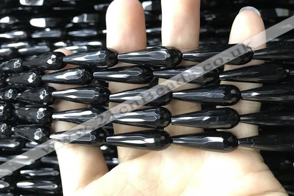 CAA2518 15.5 inches 8*25mm faceted teardrop black agate beads
