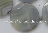 CAA252 15.5 inches 40mm faceted coin grey line agate beads