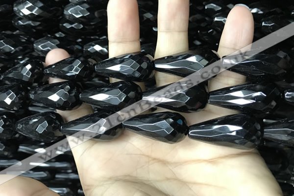 CAA2521 15.5 inches 15*30mm faceted teardrop black agate beads