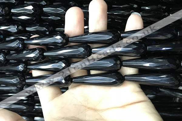 CAA2522 15.5 inches 12*40mm faceted teardrop black agate beads