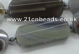 CAA253 15.5 inches 16*30mm faceted rectangle grey line agate beads