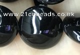 CAA2531 15.5 inches 20mm flat round black agate beads wholesale