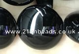 CAA2532 15.5 inches 25mm flat round black agate beads wholesale