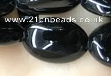 CAA2538 15.5 inches 10*14mm oval black agate beads wholesale