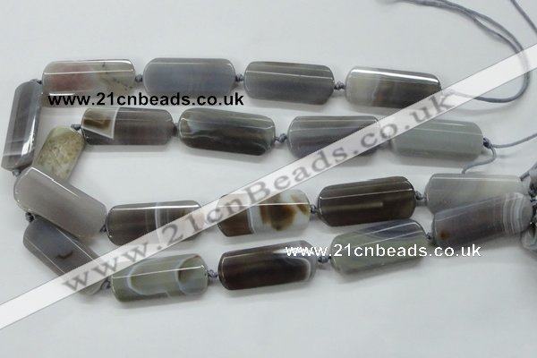 CAA254 15.5 inches 16*38mm faceted rectangle grey line agate beads