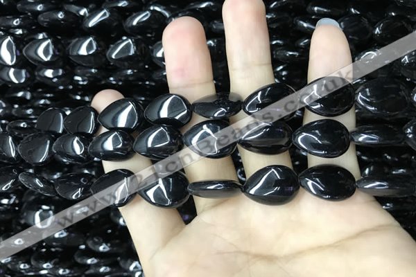 CAA2546 15.5 inches 8*12mm flat teardrop black agate beads wholesale