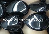 CAA2547 15.5 inches 10*14mm flat teardrop black agate beads wholesale