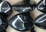 CAA2548 15.5 inches 12*16mm flat teardrop black agate beads wholesale