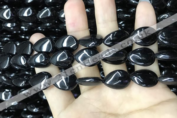 CAA2548 15.5 inches 12*16mm flat teardrop black agate beads wholesale