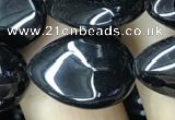 CAA2549 15.5 inches 13*18mm flat teardrop black agate beads wholesale