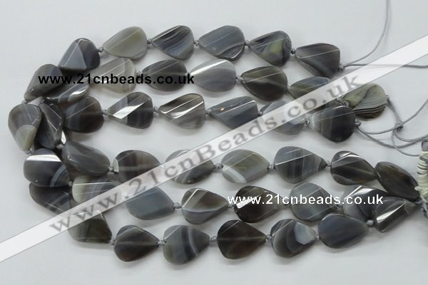 CAA258 15.5 inches 18*25mm twisted & faceted teardrop grey line agate beads