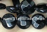 CAA2581 15.5 inches 12mm faceted coin black agate beads wholesale