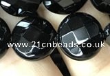 CAA2584 15.5 inches 18mm faceted coin black agate beads wholesale