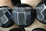 CAA2586 15.5 inches 25mm faceted coin black agate beads wholesale