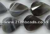 CAA259 15.5 inches 20*26mm twisted & faceted teardrop grey line agate beads