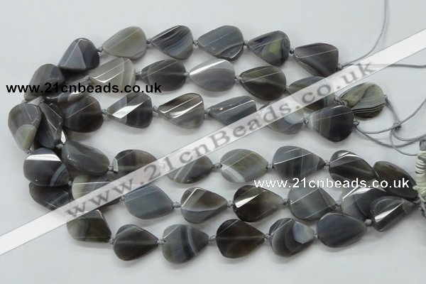 CAA259 15.5 inches 20*26mm twisted & faceted teardrop grey line agate beads