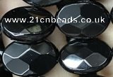 CAA2592 15.5 inches 10*14mm faceted oval black agate beads wholesale