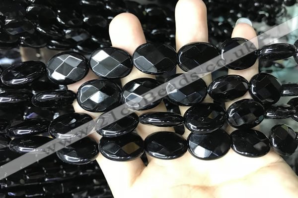 CAA2595 15.5 inches 15*20mm faceted oval black agate beads wholesale