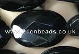 CAA2596 15.5 inches 18*25mm faceted oval black agate beads wholesale