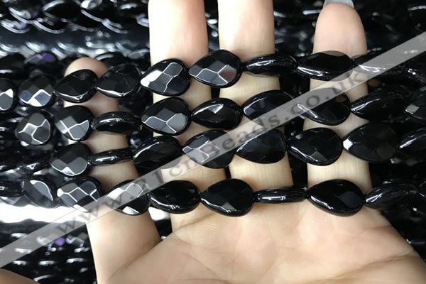 CAA2601 15.5 inches 10*14mm faceted flat teardrop black agate beads