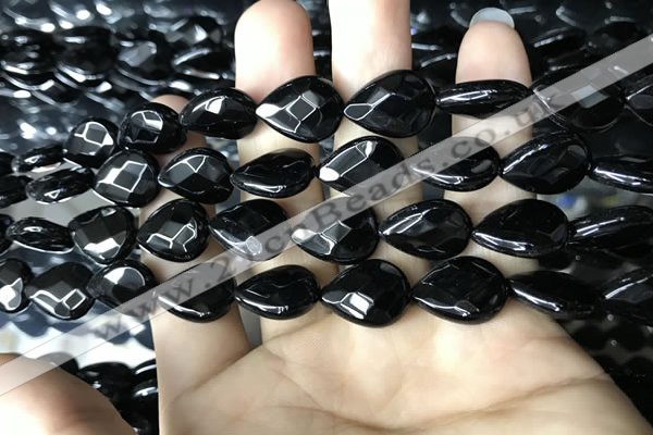 CAA2602 15.5 inches 12*16mm faceted flat teardrop black agate beads