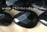 CAA2603 15.5 inches 13*18mm faceted flat teardrop black agate beads