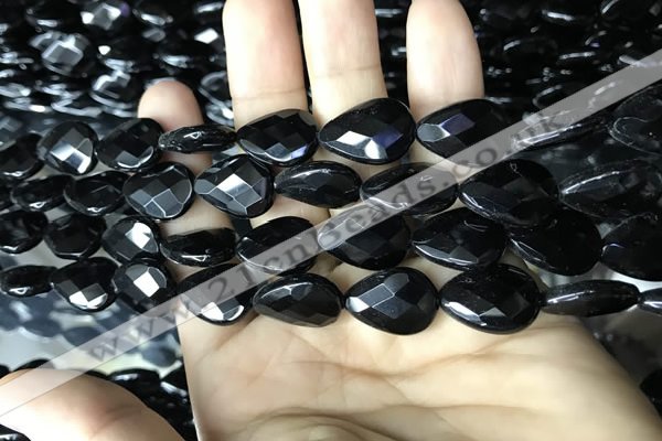 CAA2603 15.5 inches 13*18mm faceted flat teardrop black agate beads