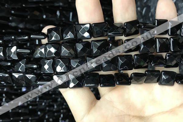 CAA2607 15.5 inches 8*8mm faceted square black agate beads