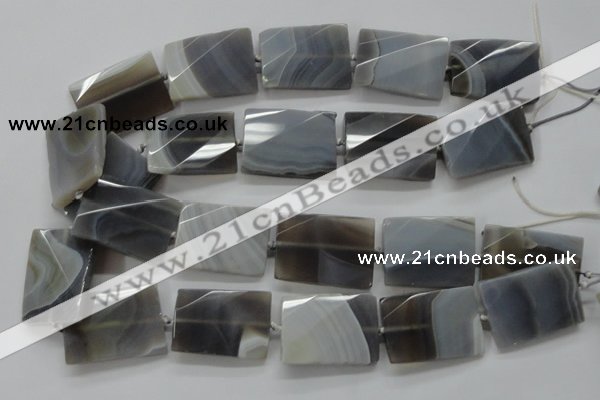 CAA261 20*30mm twisted & faceted rectangle grey line agate beads