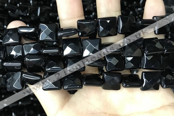 CAA2611 15.5 inches 16*16mm faceted square black agate beads