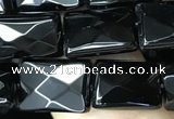 CAA2618 15.5 inches 8*12mm faceted rectangle black agate beads wholesale