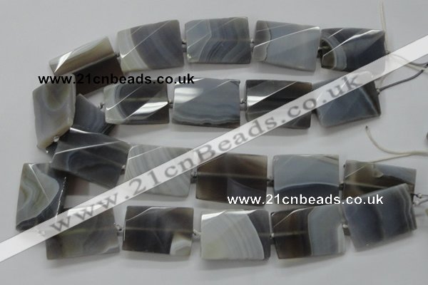 CAA262 25*35mm twisted & faceted rectangle grey line agate beads